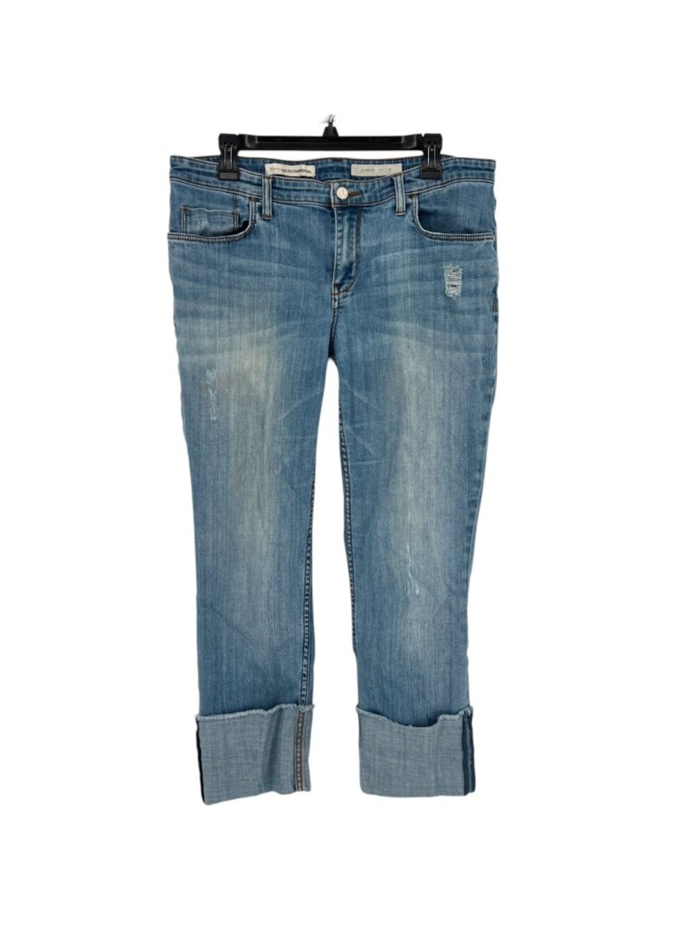 Pilcro Hyphen Cuffed Distressed Cropped Blue Jeans Size 31 Boho Festival Chic